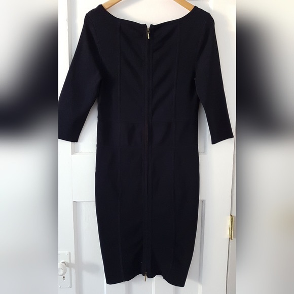 REISS Bodycon Boat Neck Knee Length Gold Detail Dress Dark Blue Sz M - Picture 6 of 15